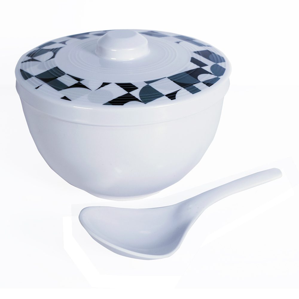 Spade Rice Bowl with Cover and Spoon