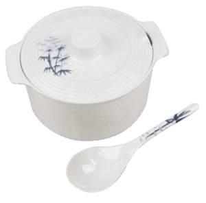 Bamboo 8" Round Rice Bowl with Cover and Spoon