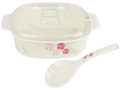 Pink Flora 9" x 3" Square Casserole with PC Cover and Spoon