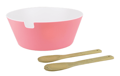 Two-Tone Pink Salad Bowl with Wooden Spoon and Fork