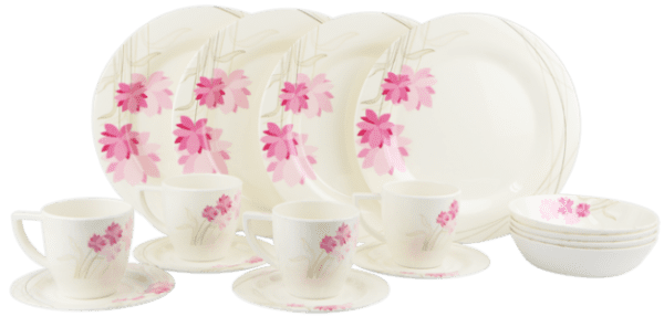 Pink Flora 16pc Starter Set (Plate, Bowl, Mug, Saucer)