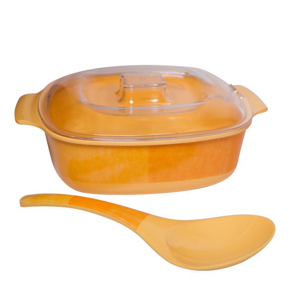 Orange PD 9" x 3" Square Casserole with PC Cover and Spoon