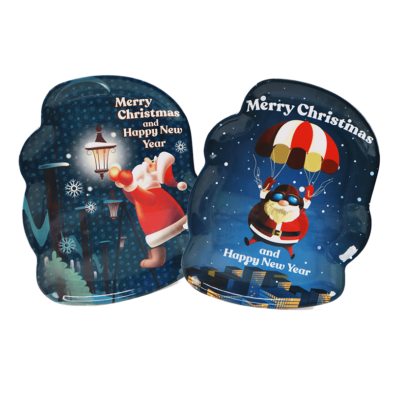 Santa Street Lights and Santa Soaring High 2-pc Christmas Platter